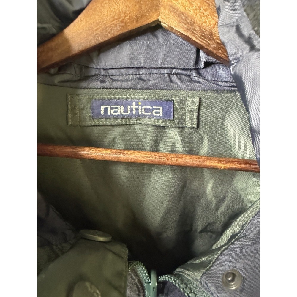 Vintage Nautica Jacket Mens Green Reversible Hooded Windbreaker 90s - Picture 3 of 9